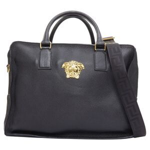 Versace Medusa Palazzo black calfskin g emblem laptop briefcase bag